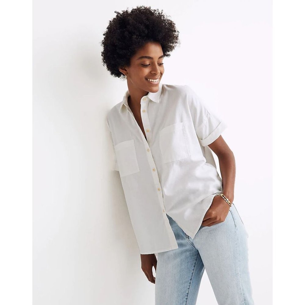 Madewell White Cotton Courier Button Down Shirt Blouse